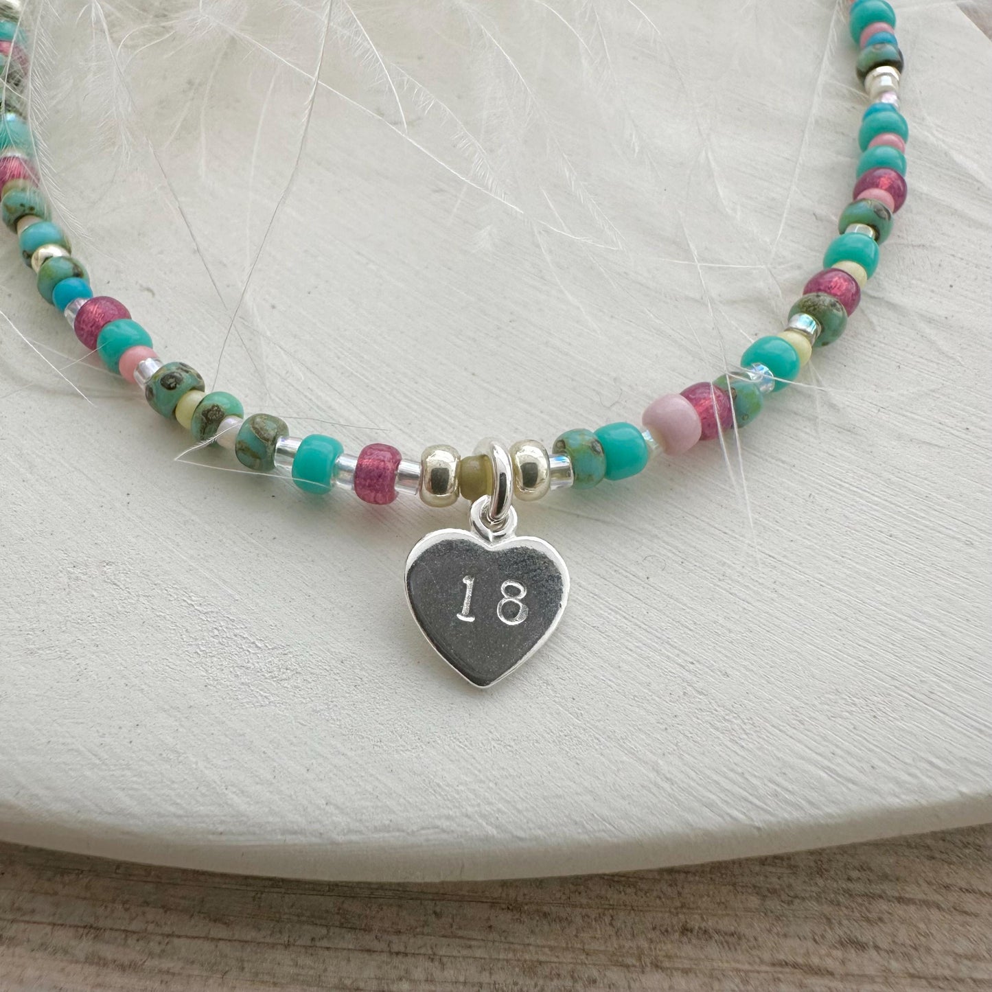 Glass Beaded Necklace with Age Charm 16th 18th 21st 30th 40th 50th 60th Milestone Birthday Jewellery