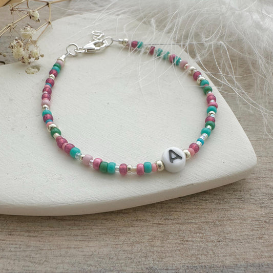 Personalised Beaded Name Bracelet, Birthday Gift for Girls with glass letter beads