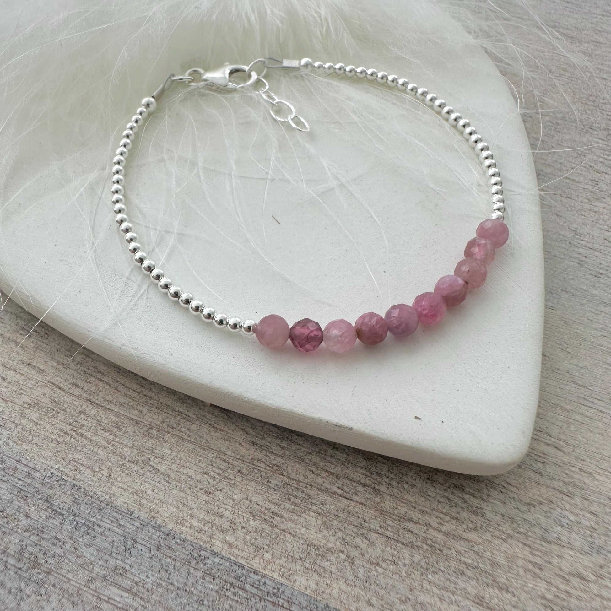 Tourmaline October Birthstone Bracelet, dainty stacking bracelet in sterling silver