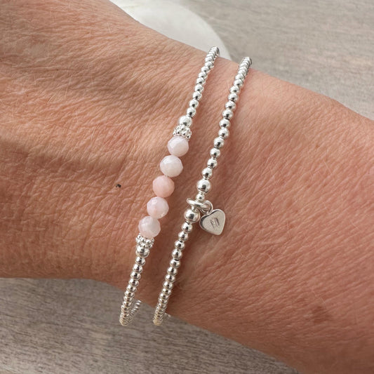 Personalised Pink Opal Bracelet Set, October Birthstone Jewellery