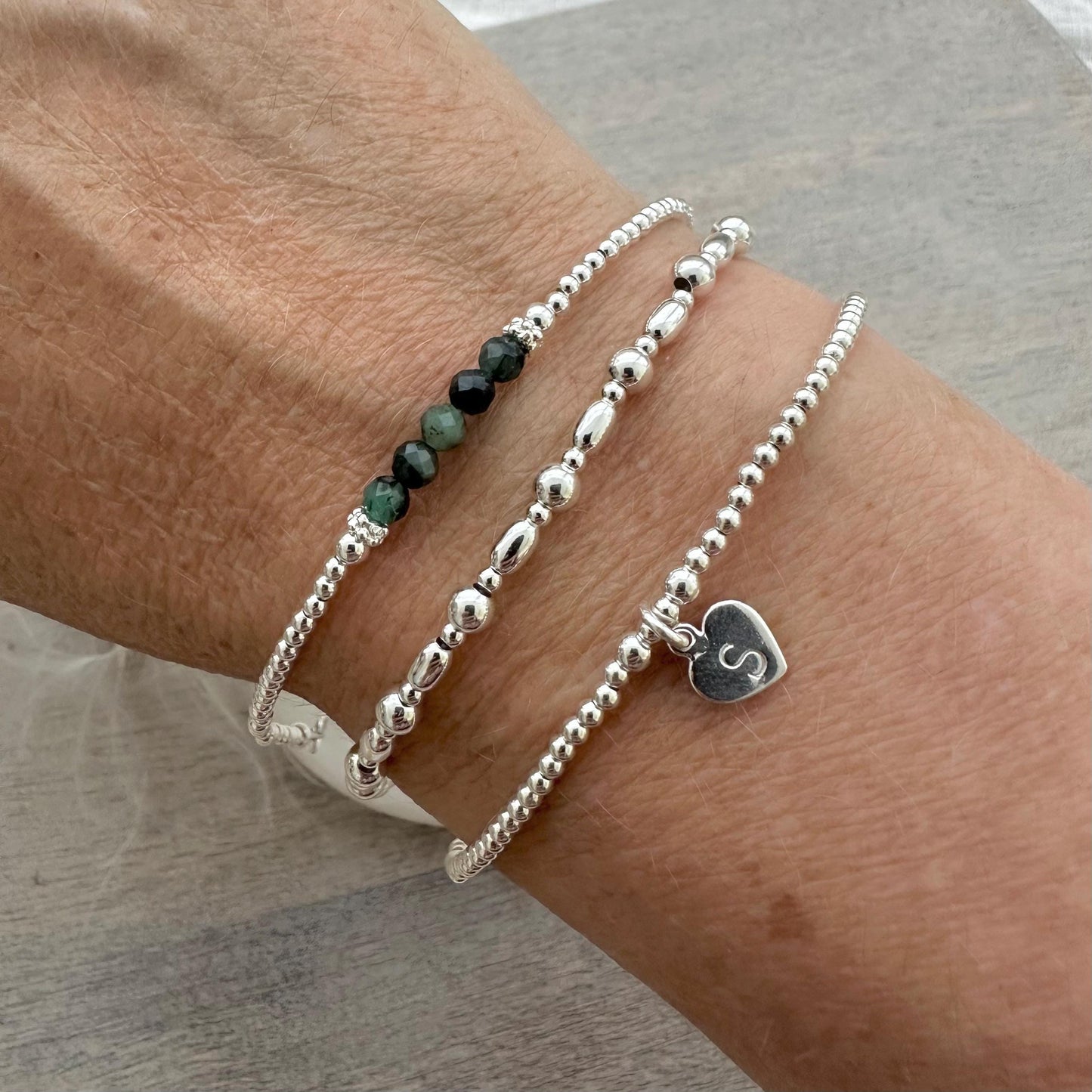 Birthstone Bead Bracelet Set in Sterling Silver, Personalised Layering Bracelet Set for Women