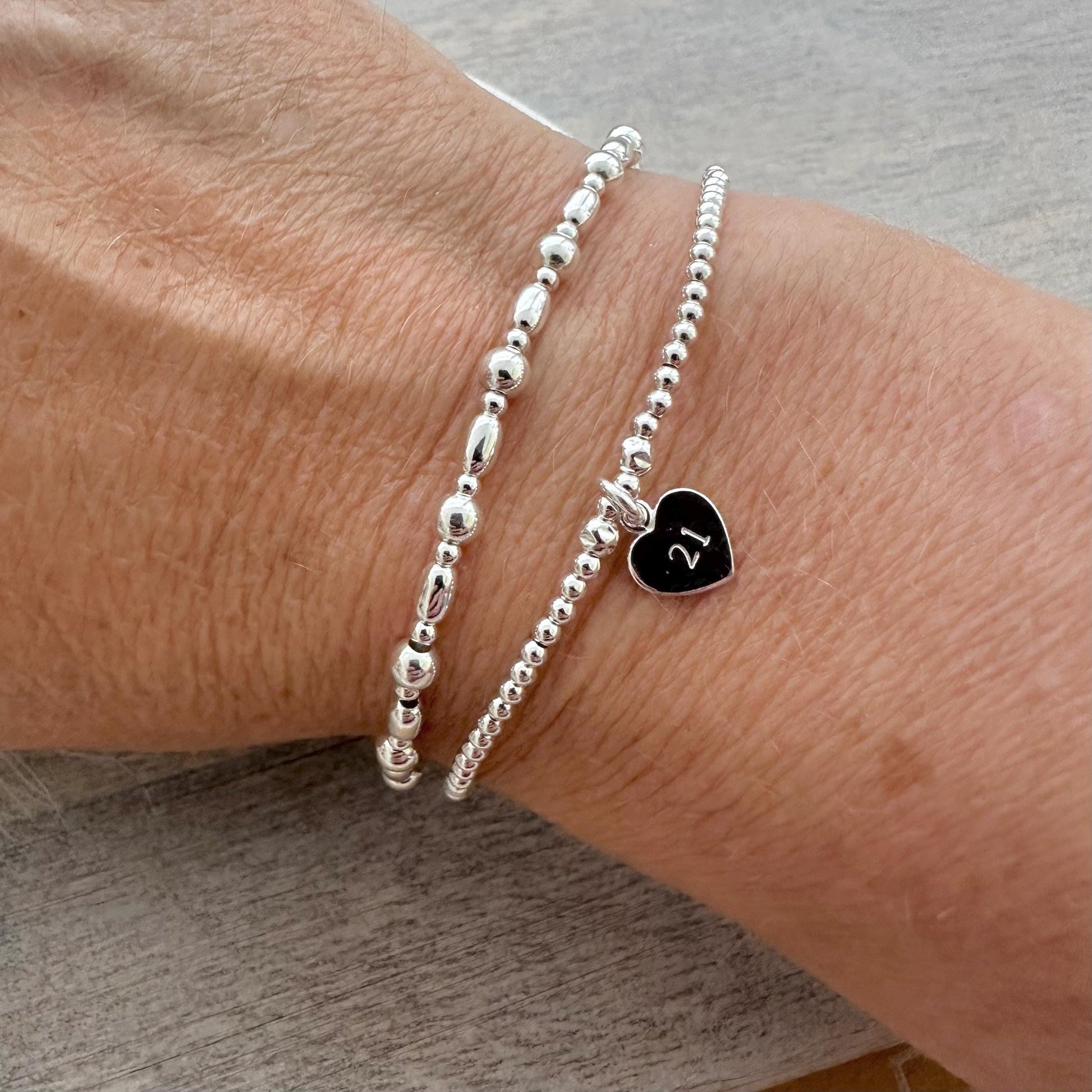 Birthday Gift Age Bracelet Set in sterling silver, 16th 18th 21st 30th 40th 50th 60th 2 layering bracelets