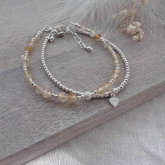 Set of 2 November Birthstone Citrine Bracelets, Stacking Bracelets for November Birthday