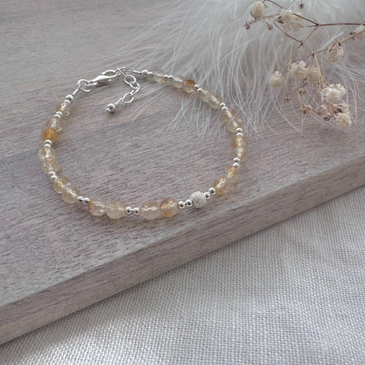 November Birthstone Bracelet, Dainty Citrine Bracelet in Sterling Silver