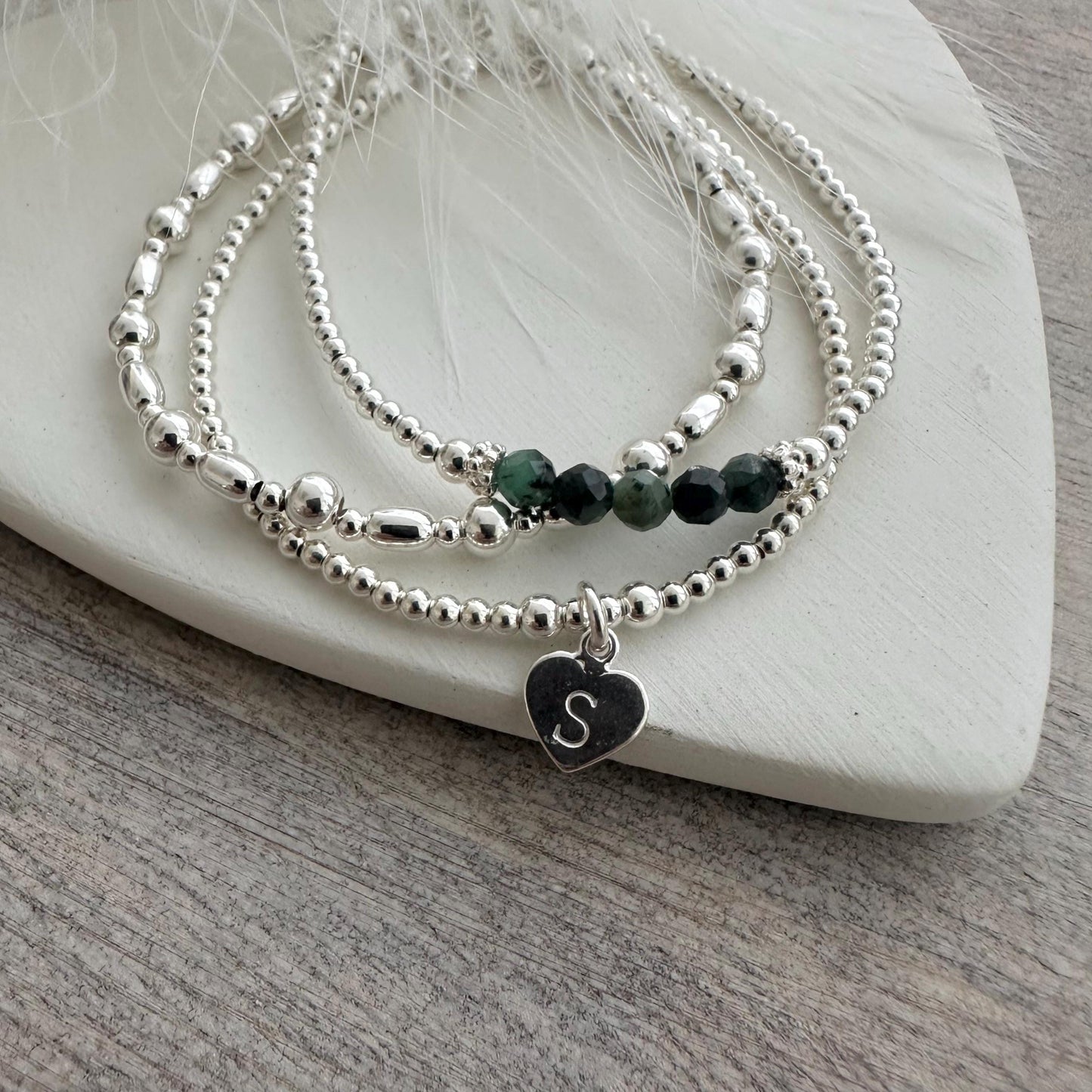 Birthstone Bead Bracelet Set in Sterling Silver, Personalised Layering Bracelet Set for Women