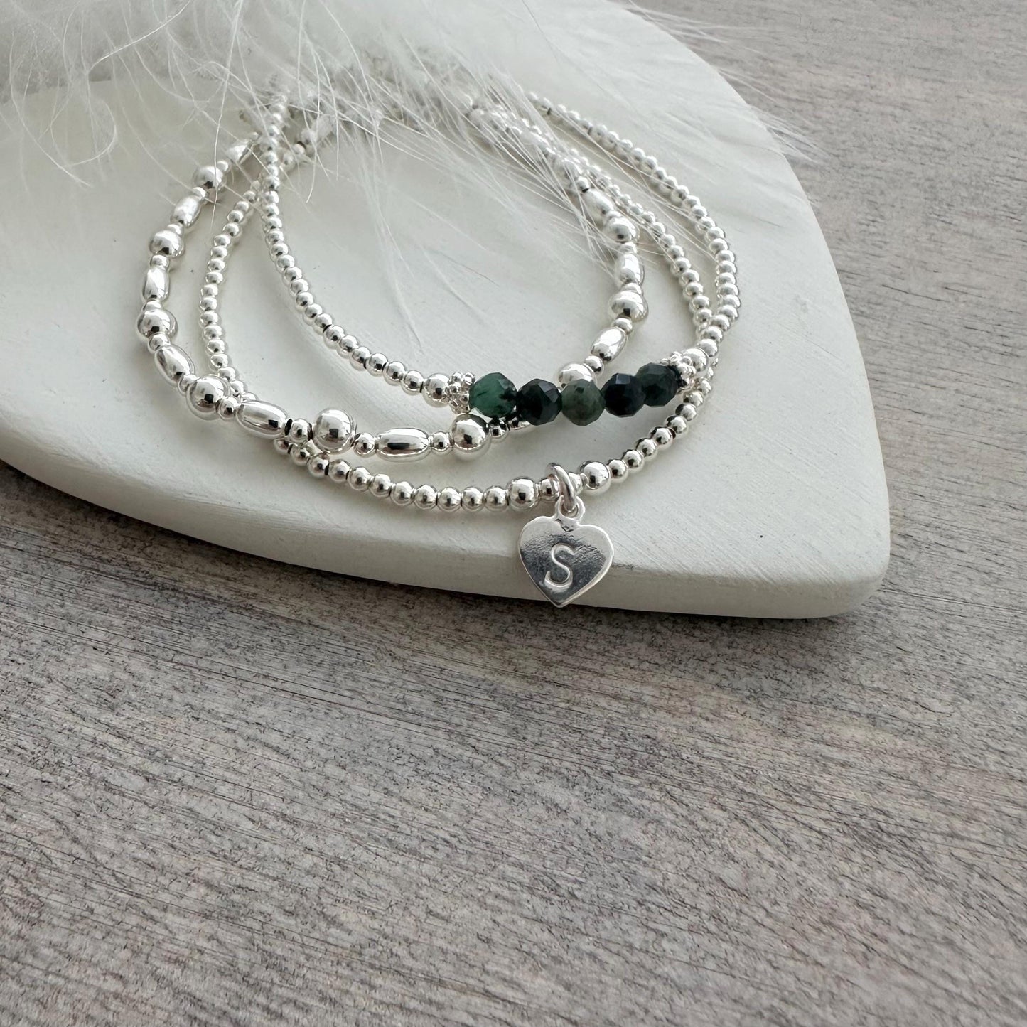 Birthstone Bead Bracelet Set in Sterling Silver, Personalised Layering Bracelet Set for Women