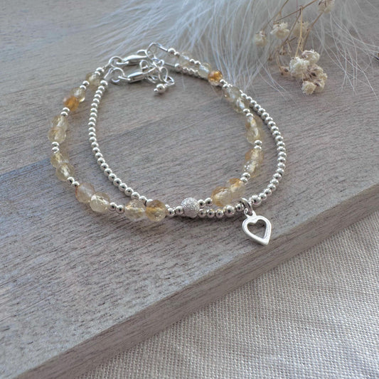 Citrine Bracelet Set made with November Birthstone and Sterling Silver, November Birthday Gift for Women