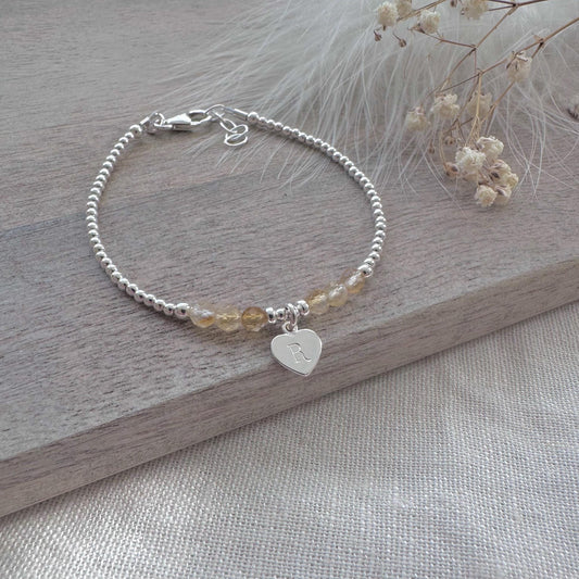 Personalised November Birthstone Bracelet, Dainty Citrin Bracelet in Sterling Silver