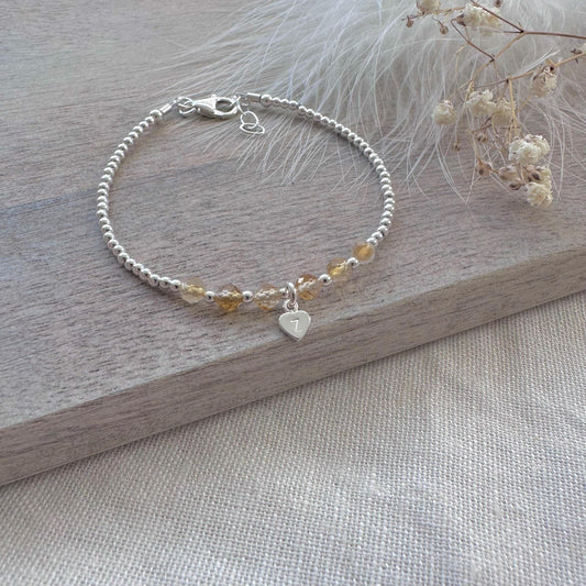 Personalised Citrine Bracelet, Dainty November Birthstone Jewellery in Sterling Silver