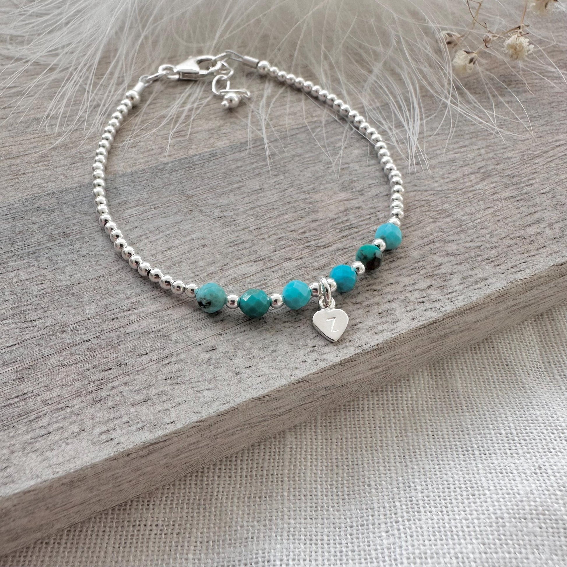 Personalised Turquoise Bracelet, Dainty December Birthstone Jewellery in Sterling Silver