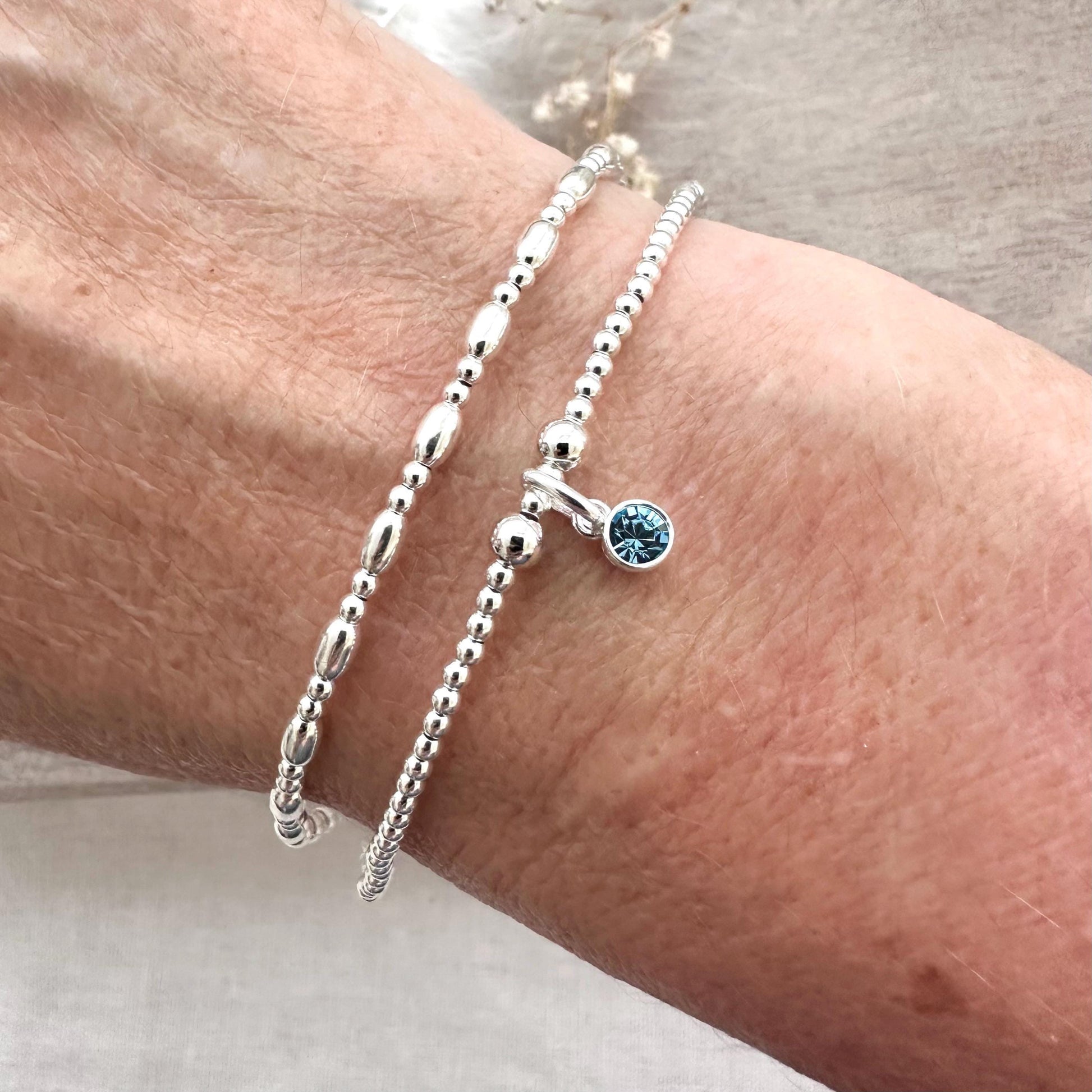 Birthstone Two Bracelets Set, Sterling Silver Jewellery gift for sister