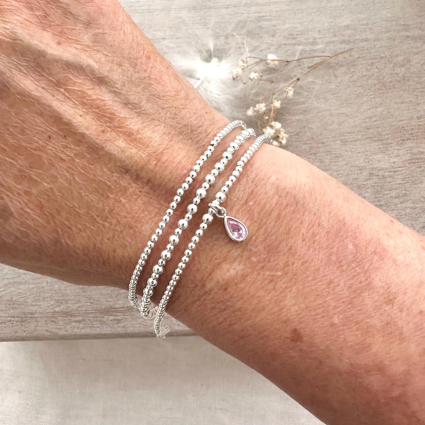 Silver Birthstone Bracelet Set, Stacking Bracelets in sterling silver