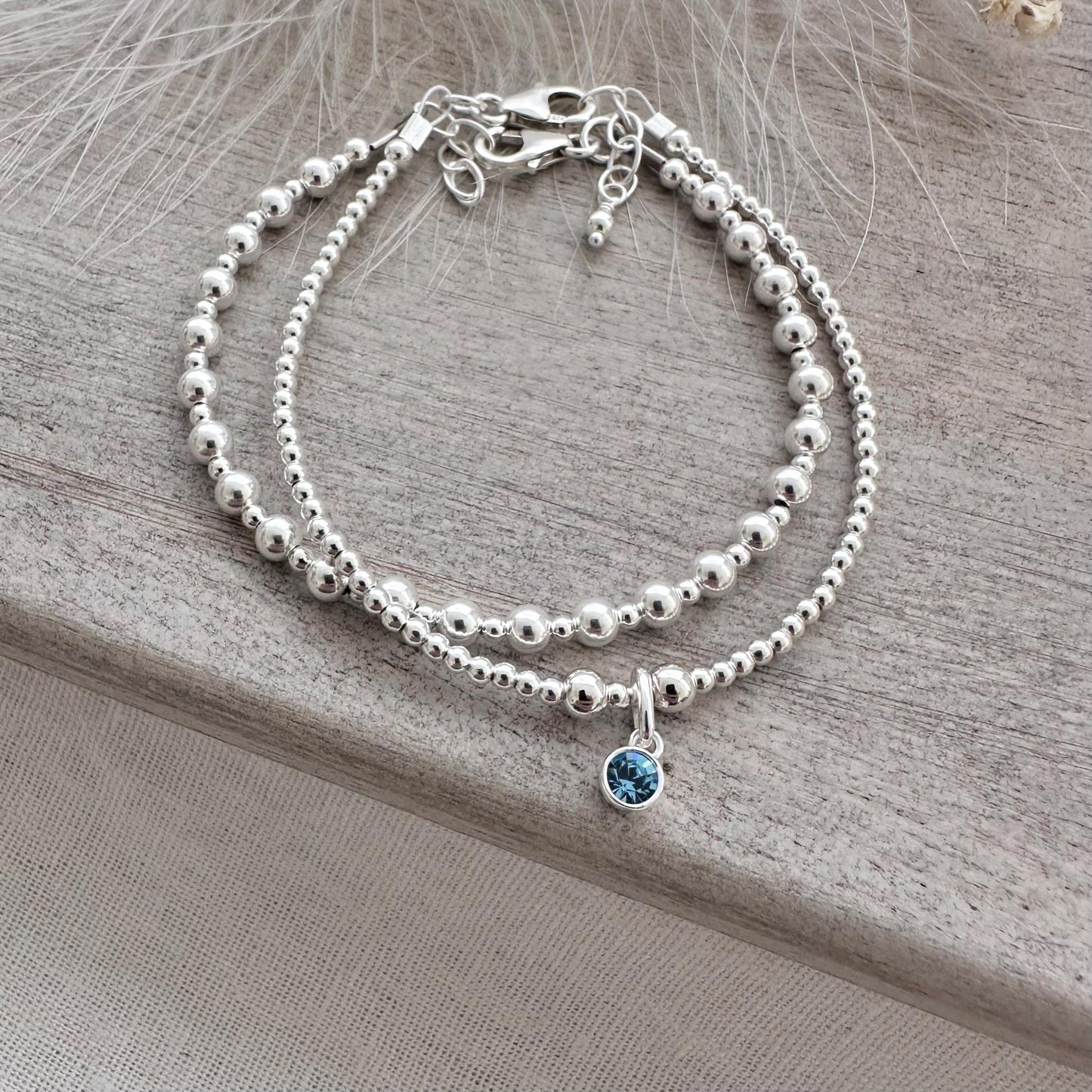 Birthstone Bracelets Set in Sterling Silver, Two Stacking Bracelets