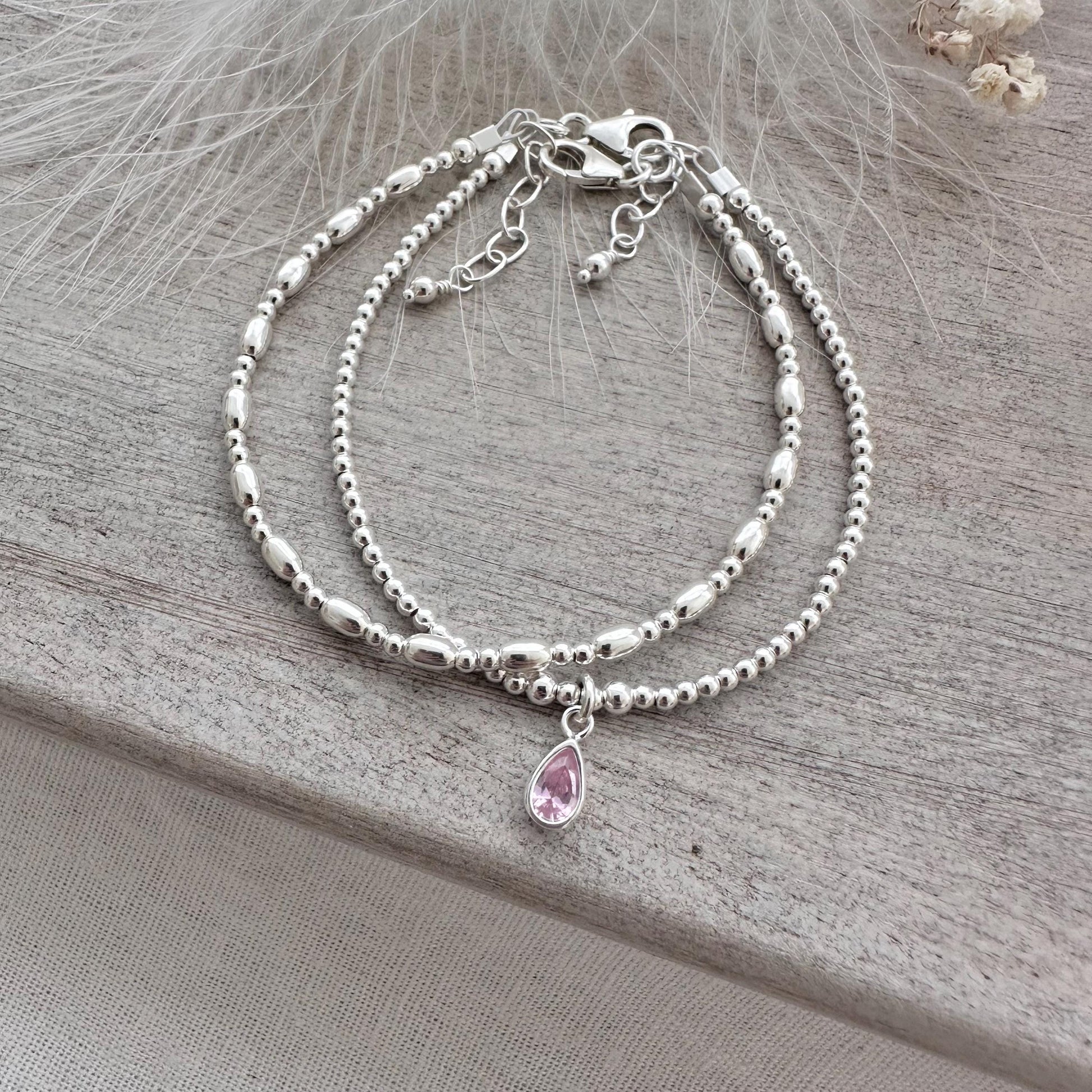 Cubic zirconia Birthstone Bracelet Set, Sterling Silver Stacking Bracelets for a Birthday gift for women