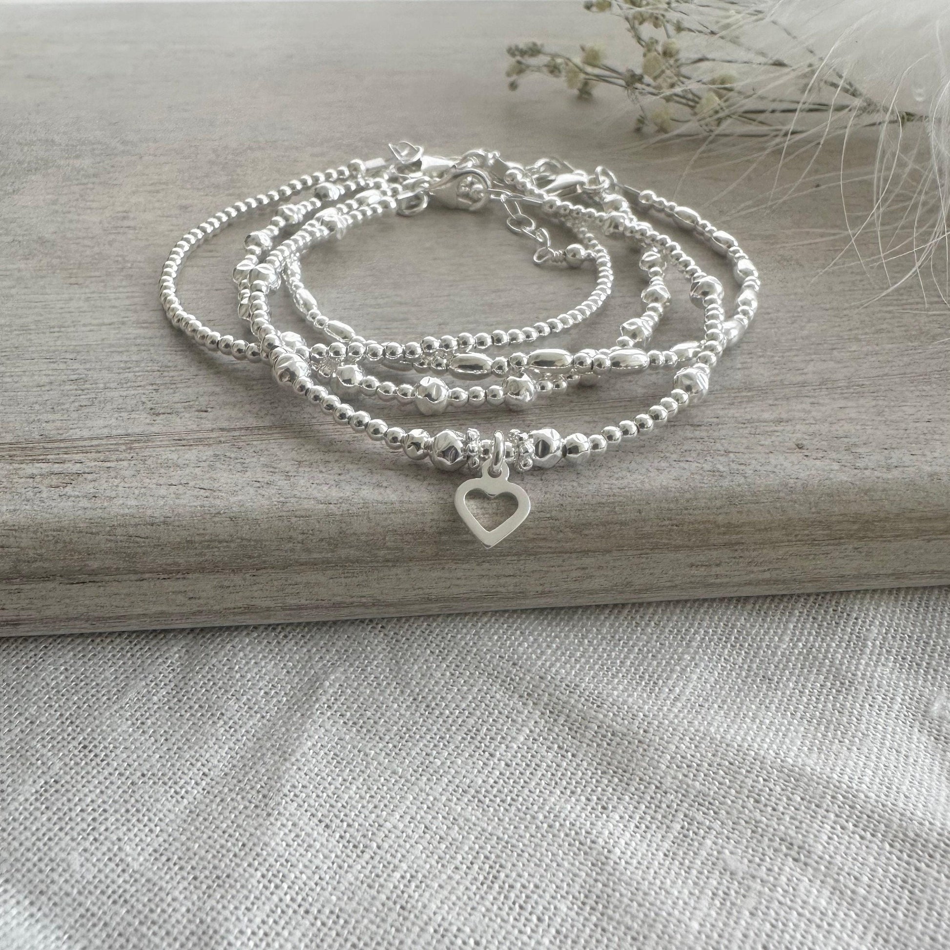 Silver Stacking Bracelet Set, Sterling Silver Bracelets