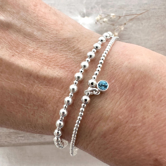 Birthstone Bracelets Set in Sterling Silver, Two Stacking Bracelets