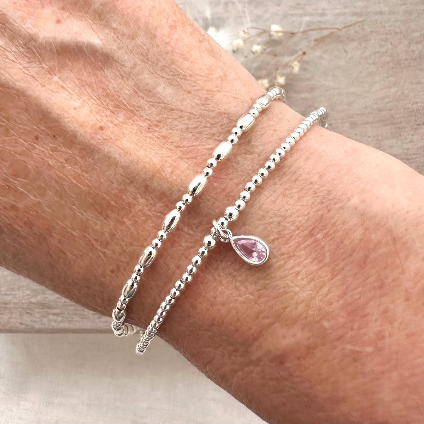 Cubic zirconia Birthstone Bracelet Set, Sterling Silver Stacking Bracelets for a Birthday gift for women