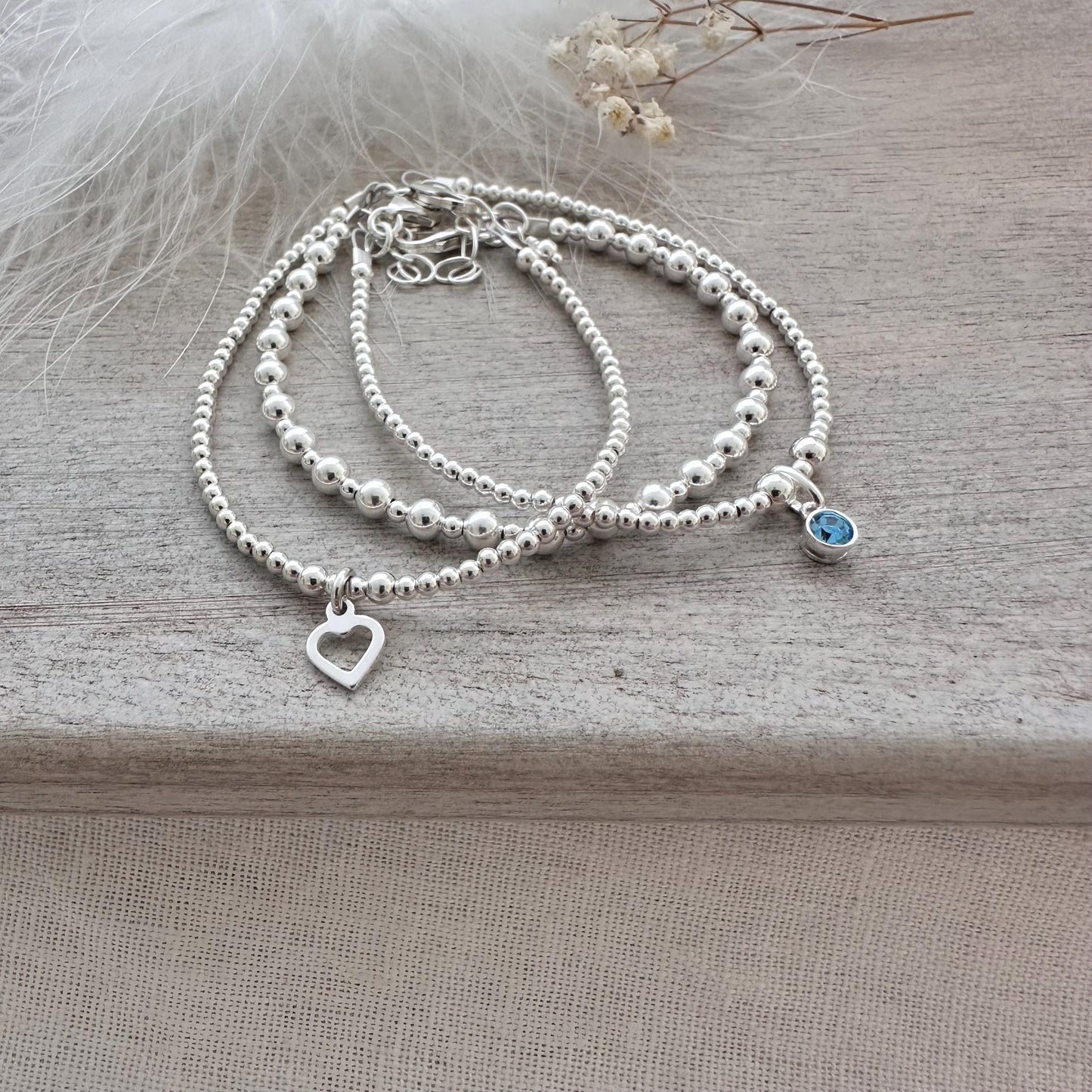 Crystal Birthstone Bracelet Set in Sterling Silver, Stacking Bracelet Set Birthday gift for women