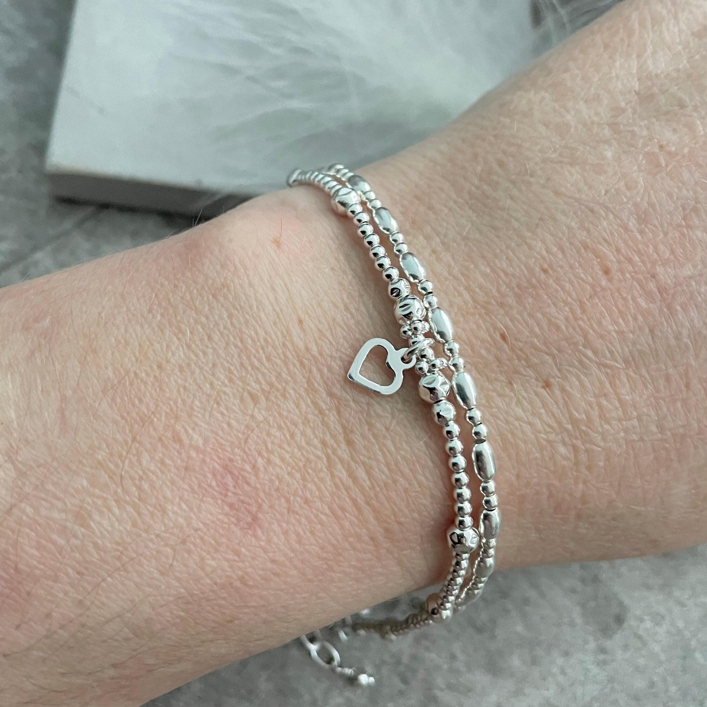 Set of 2 Silver Stacking Bracelets, Sterling Silver Layering Bracelets