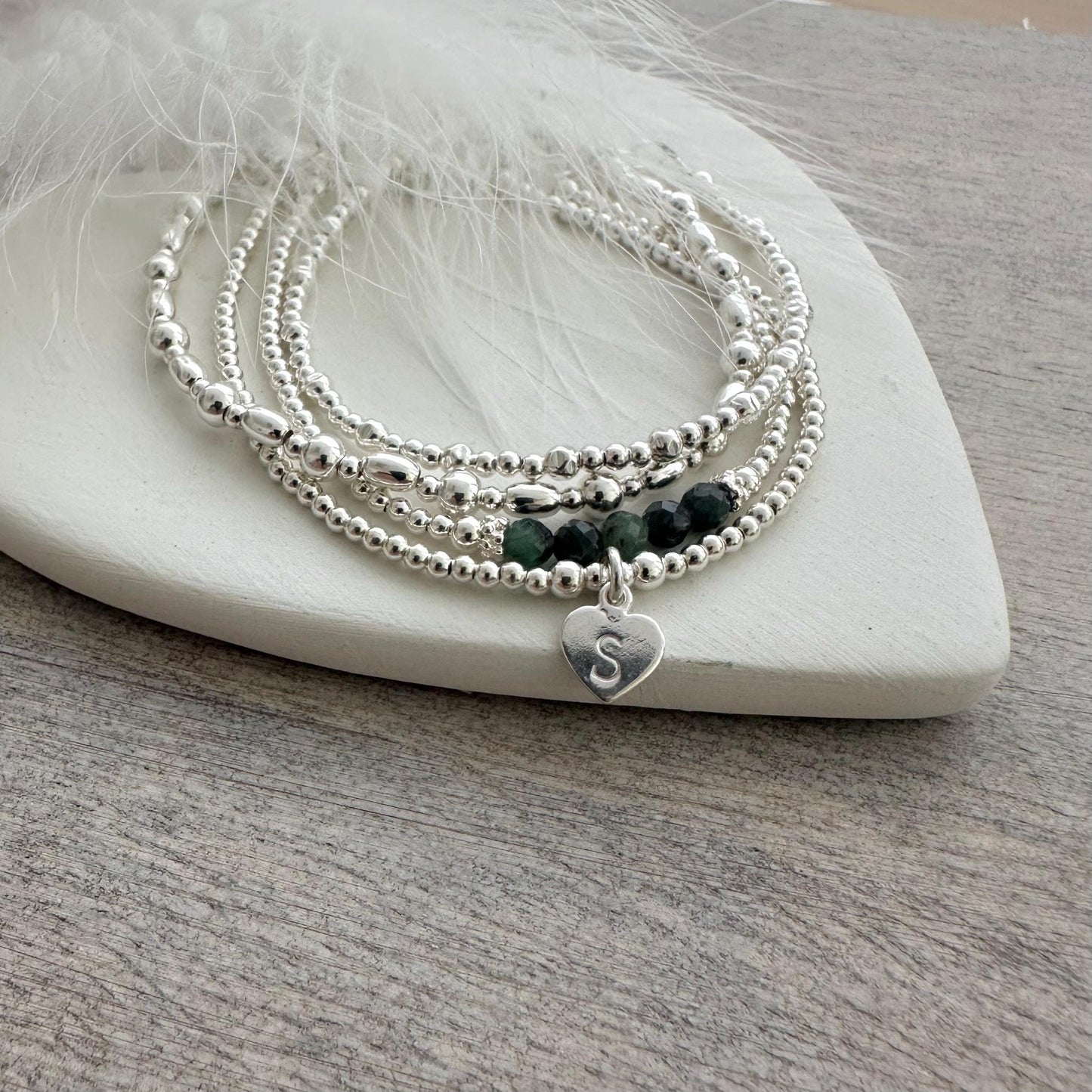 Birthstone Bead Bracelet Set in Sterling Silver, Personalised Layering Bracelet Set for Women