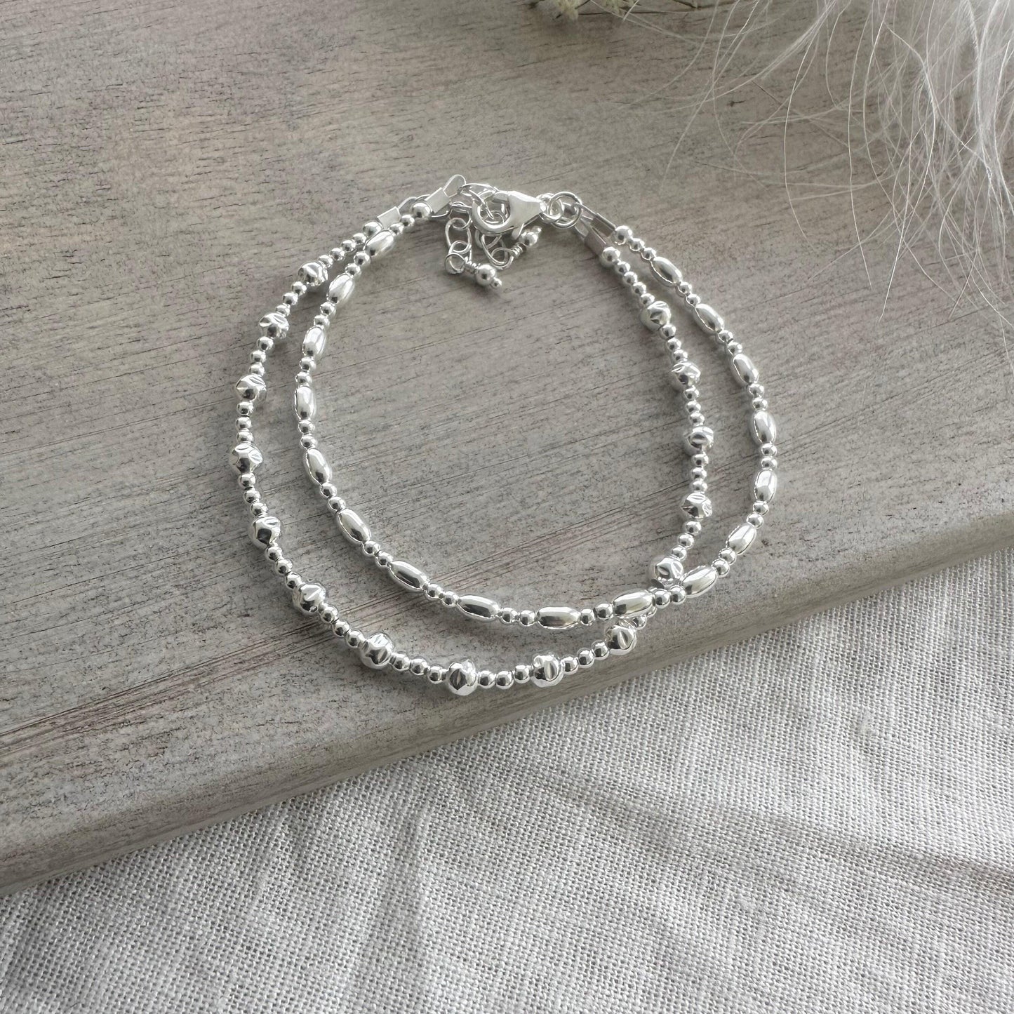 Set of 2 Silver Stacking Bracelets, Sterling Silver Layering Bracelets