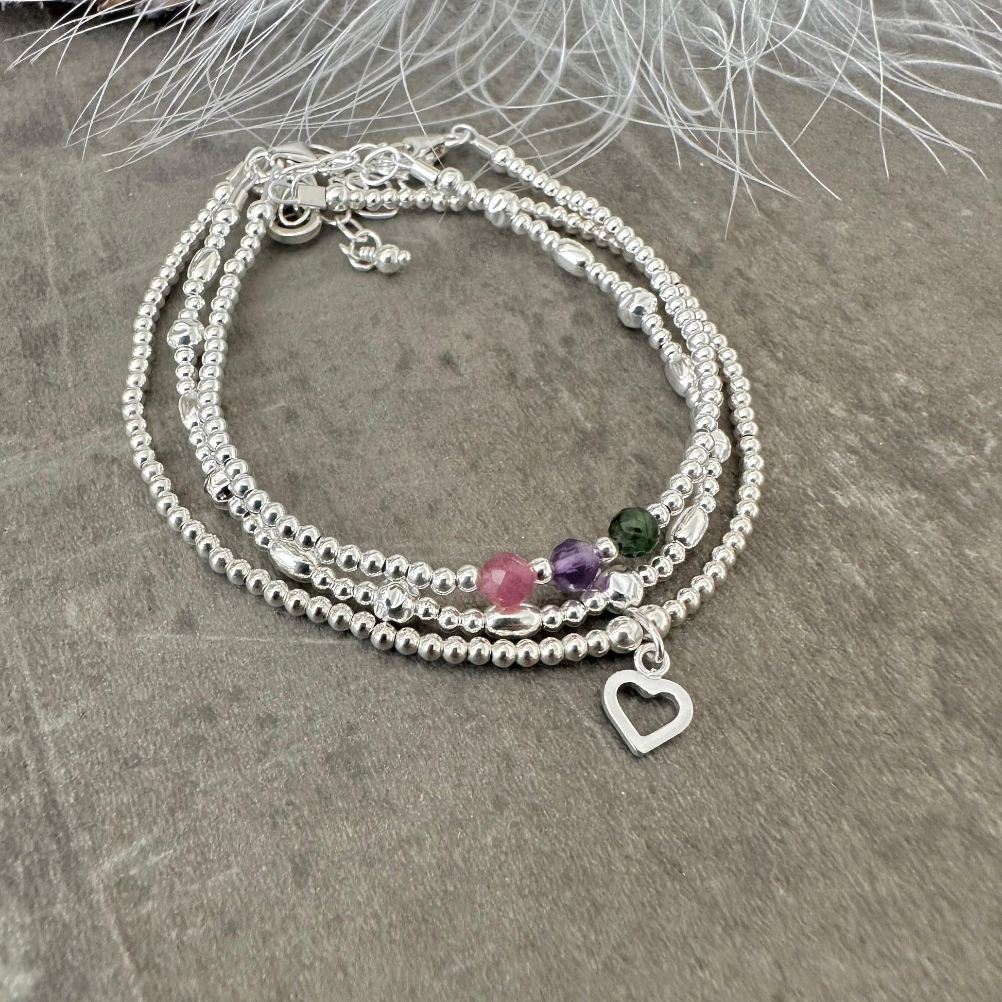 Three Layered Bracelet Set with family birthstones, jewellery for mum