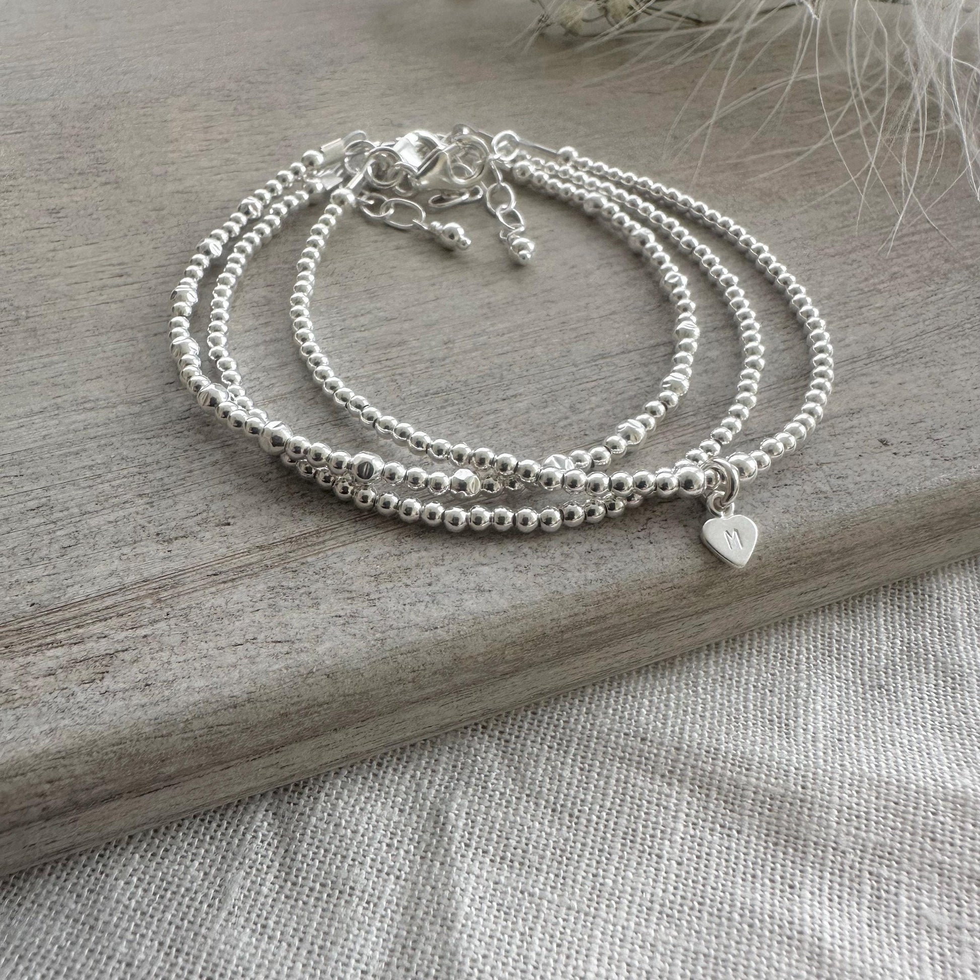 Personalised Silver Stacking Bracelet Set, Sterling Silver Layering Bracelets