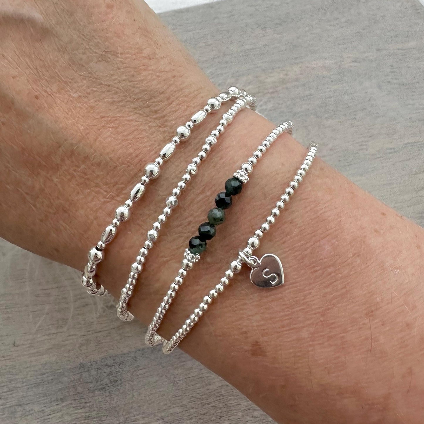 Birthstone Bead Bracelet Set in Sterling Silver, Personalised Layering Bracelet Set for Women