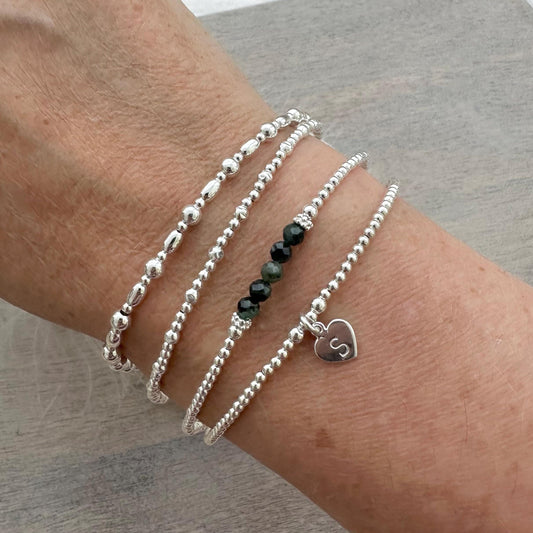 Birthstone Bead Bracelet Set in Sterling Silver, Personalised Layering Bracelet Set for Women