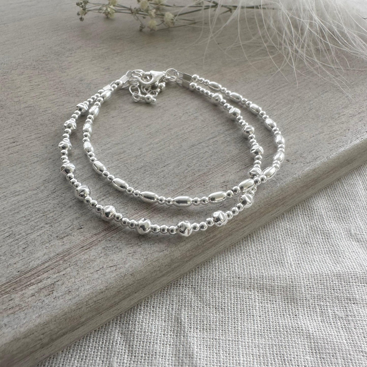 Set of 2 Silver Stacking Bracelets, Sterling Silver Layering Bracelets