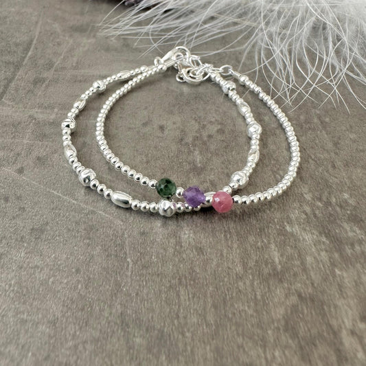 Family Birthstone Layering Bracelet Set, Gift for Mum