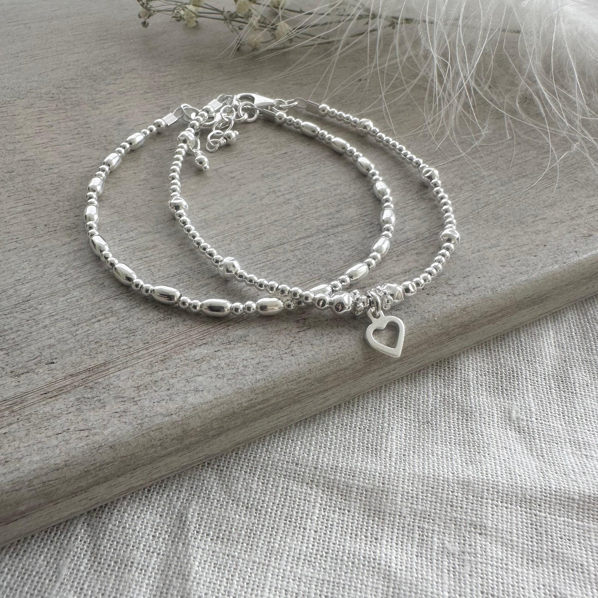 Set of 2 Silver Stacking Bracelets, Sterling Silver Layering Bracelets