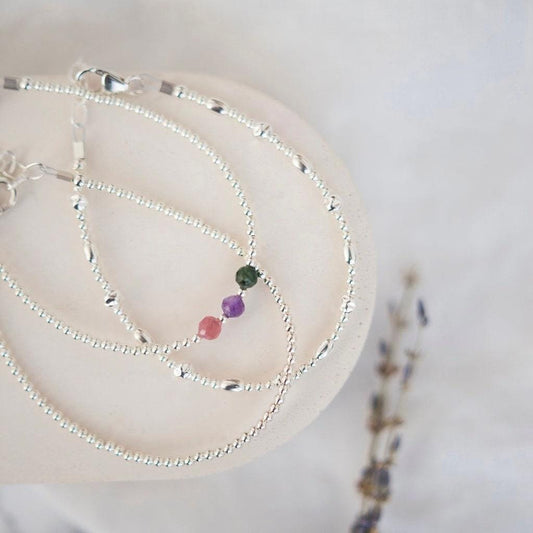 Family Birthstone Stacking Bracelet Set of 3, Gift for Mum