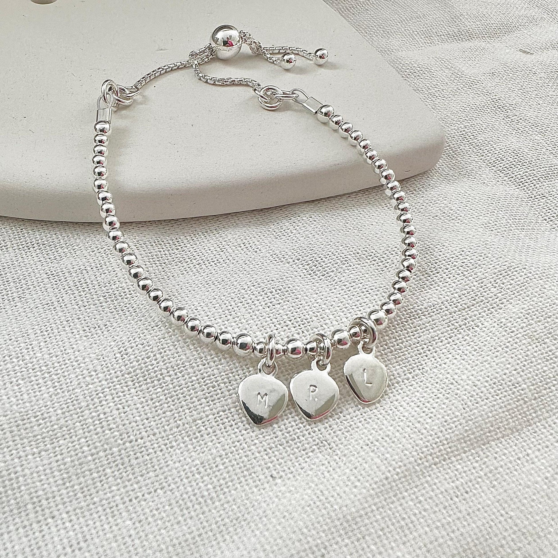 Personalised Slider Bracelet with Initial Charm Bracelet, Sterling Silver bracelet