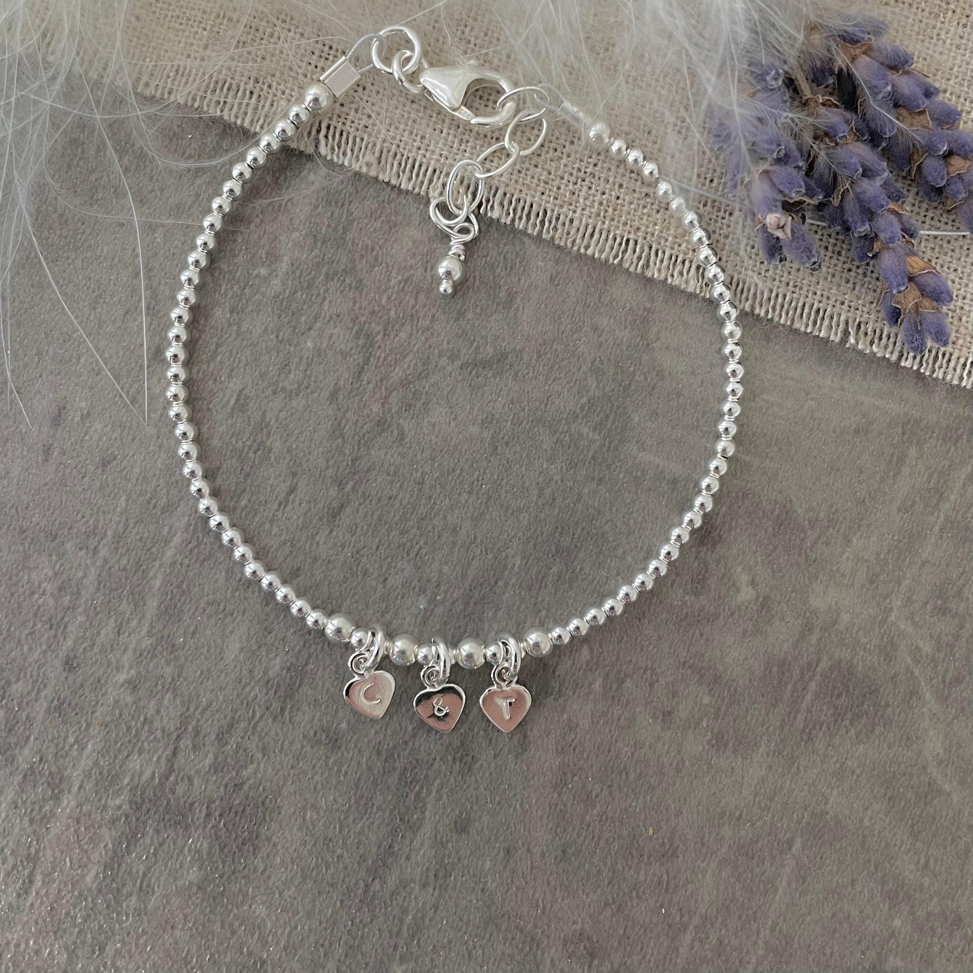 Couples Initials Bracelet in sterling silver , Valentines Day Gift for Women