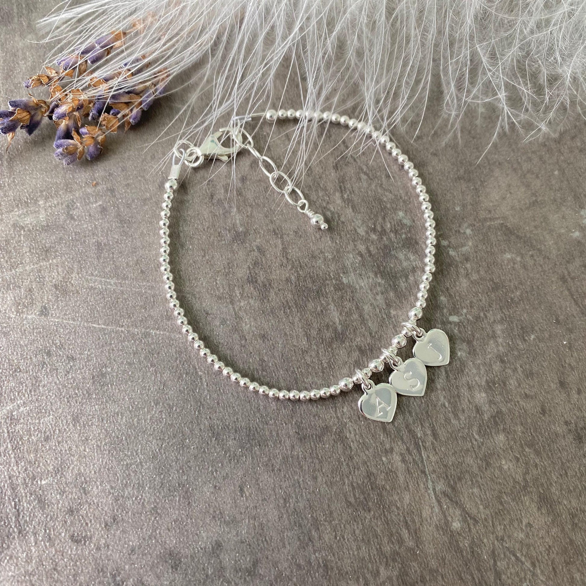 Personalised Family Initial Bracelet, Dainty Beaded Monogram Jewellery