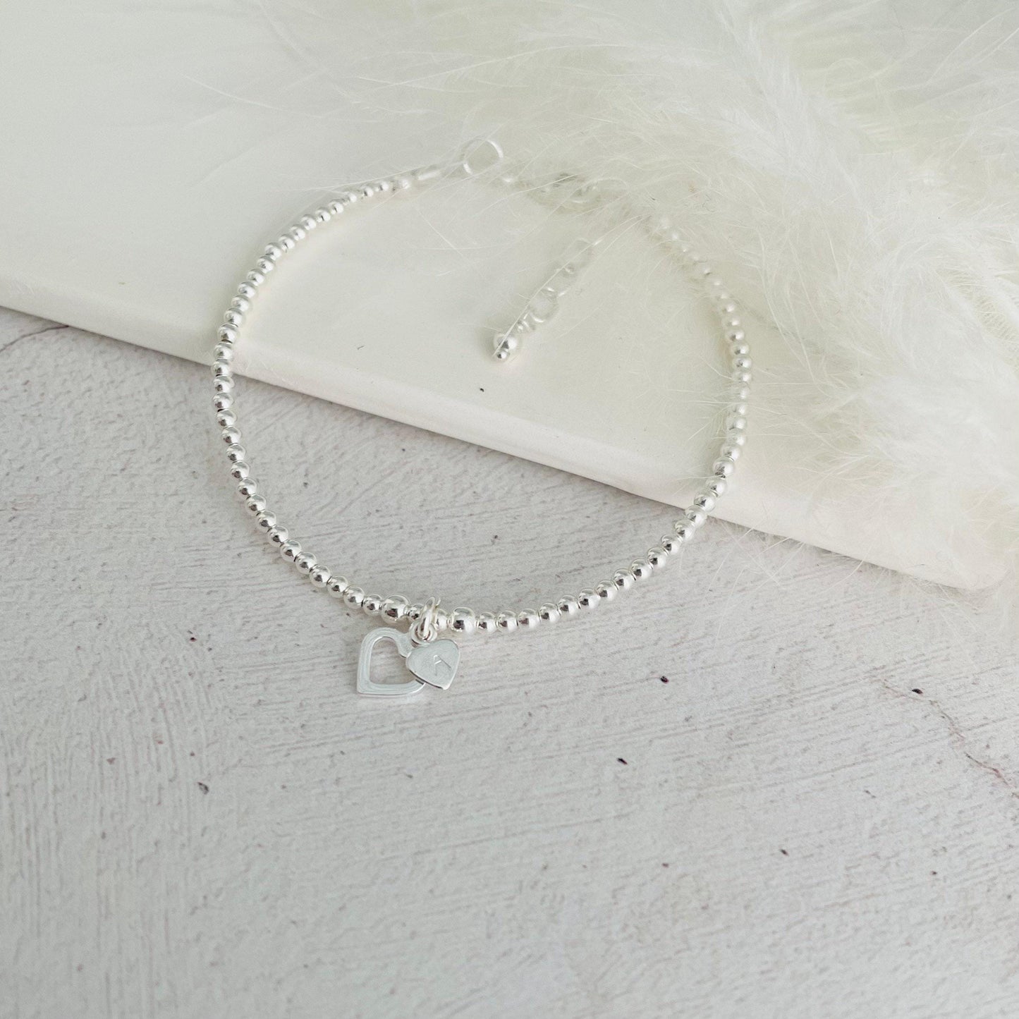 Delicate Open Heart Personalised Bracelet with initial in sterling Silver