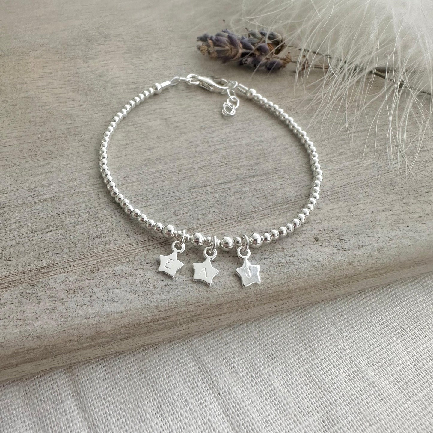 Stars Family Initial Bracelet in Sterling Silver