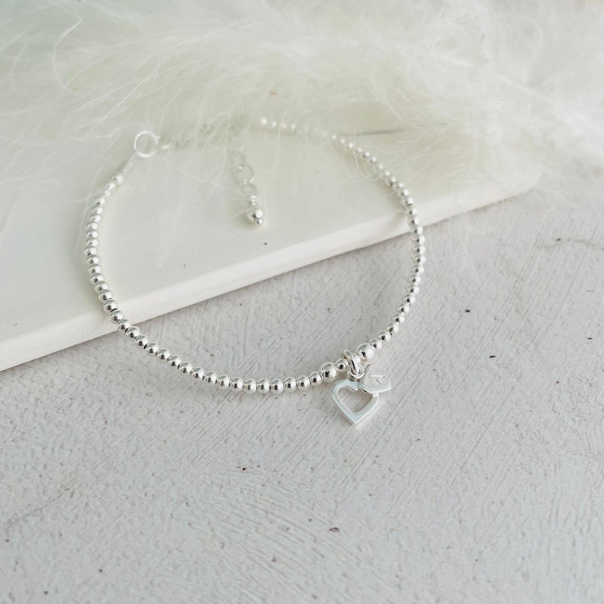 Delicate Open Heart Personalised Bracelet with initial in sterling Silver