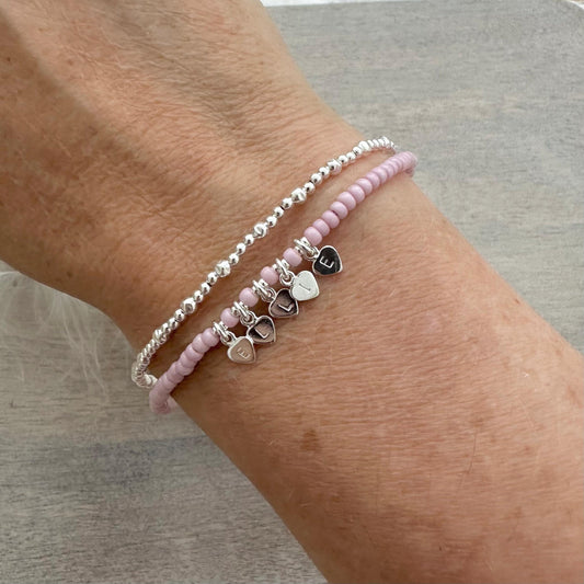 Beaded Name Layering Bracelet Set, personalised minimalist layering jewellery with seed beads