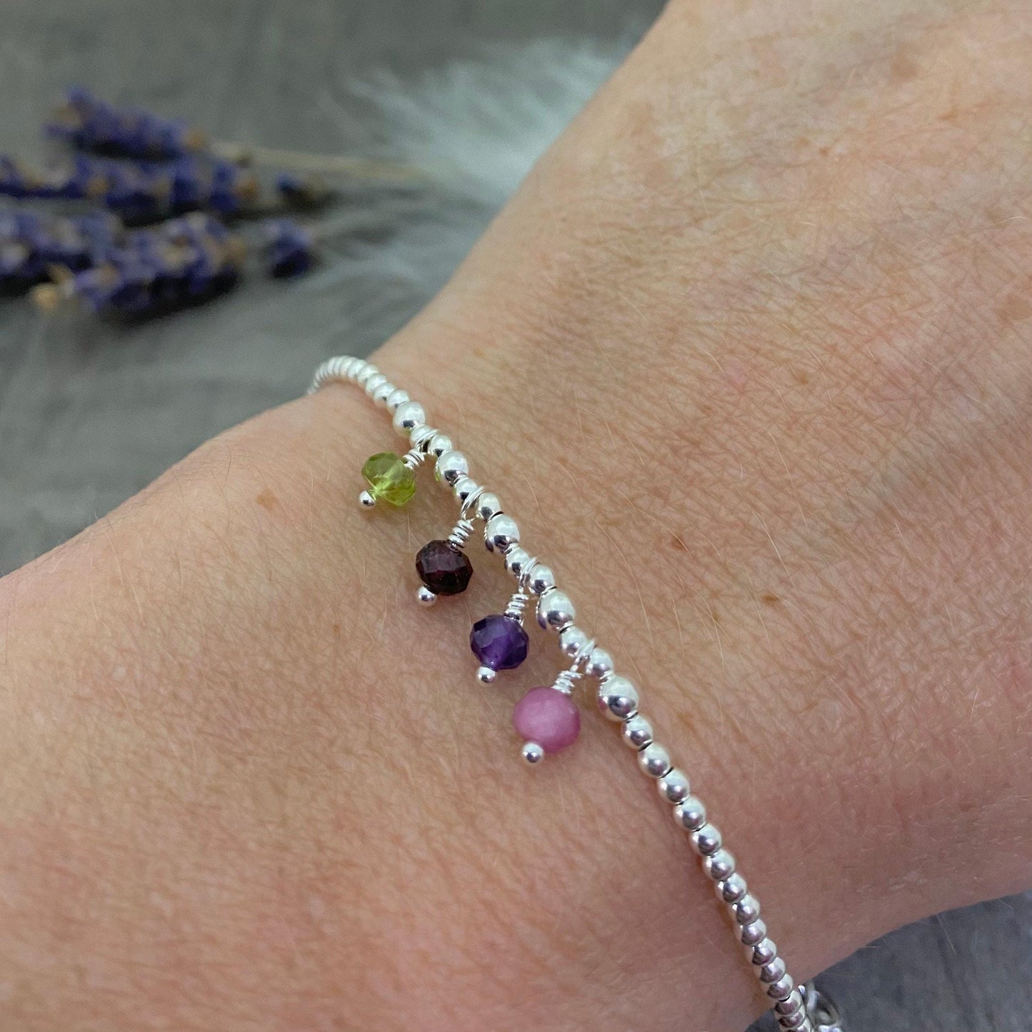 Dainty Family Birthstone Bracelet for Mum or Grandmother, Custom Bracelet