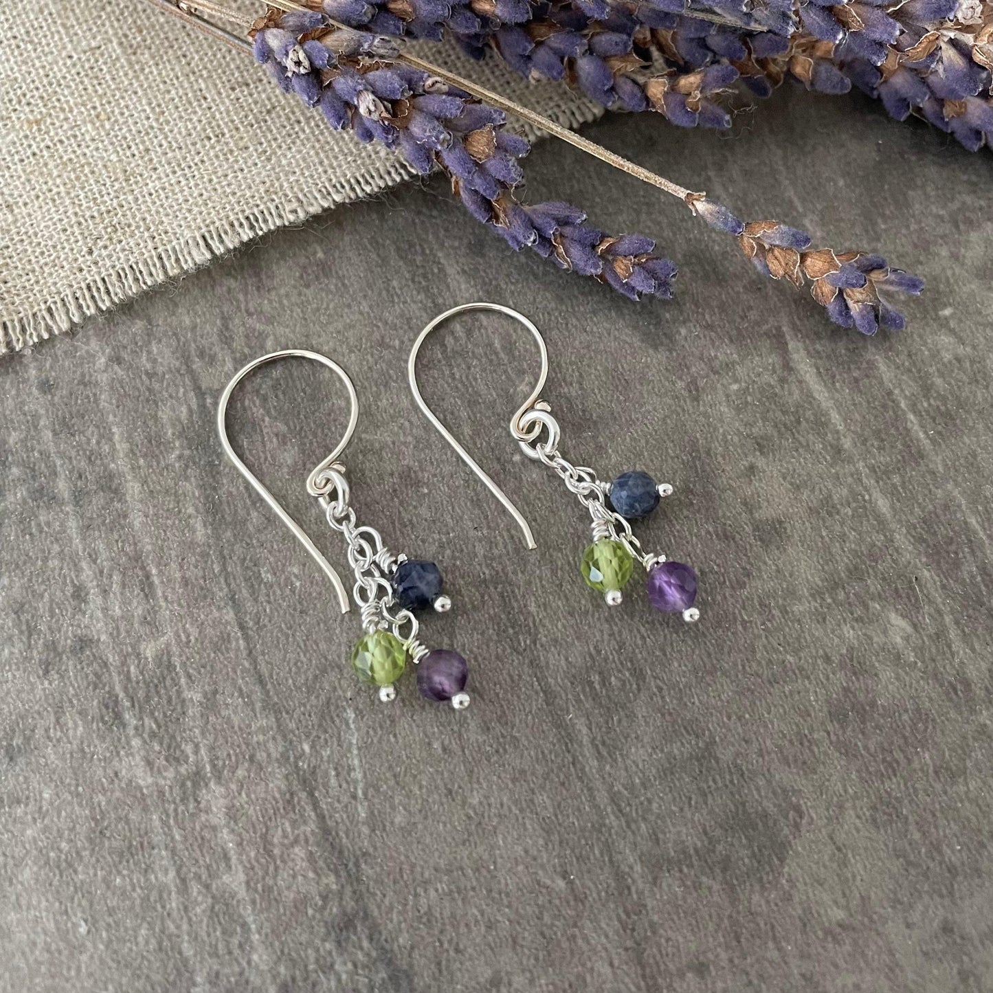 Cascade Birthstone Earrings Personalised with Family Birthstones in Sterling Silver , Gift for Mum