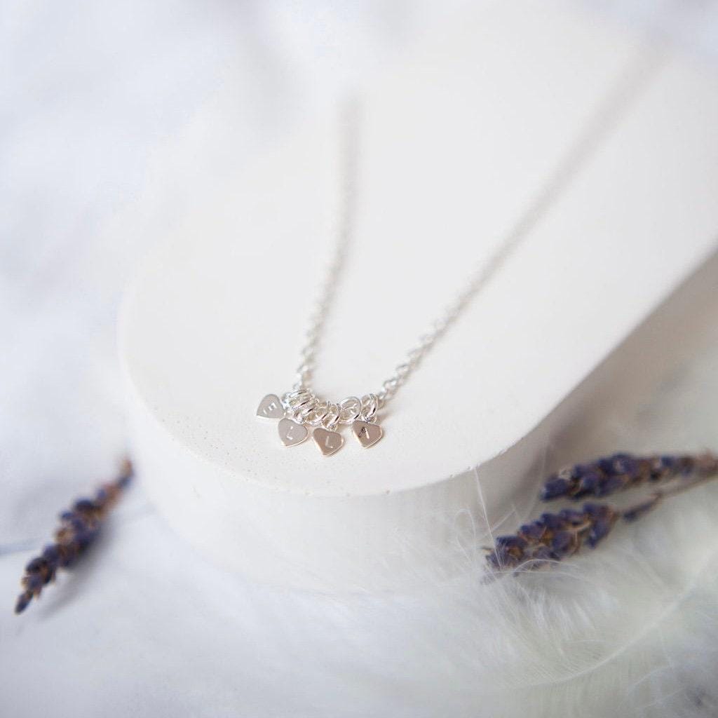 Very Dainty Name Necklace, Personalised in 5mm hearts Sterling Silver