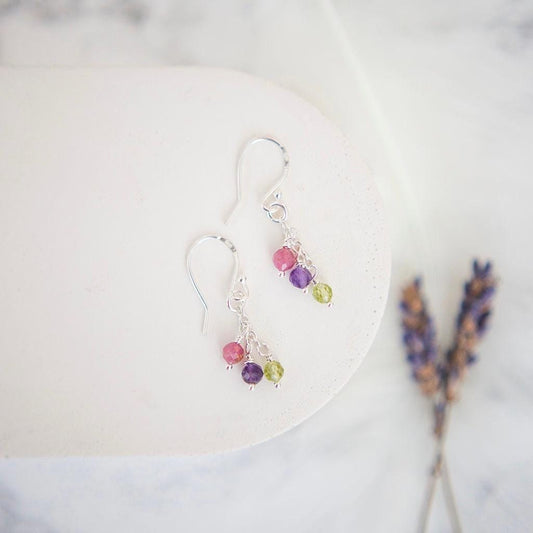 Cascade Birthstone Earrings Personalised with Family Birthstones in Sterling Silver , Gift for Mum