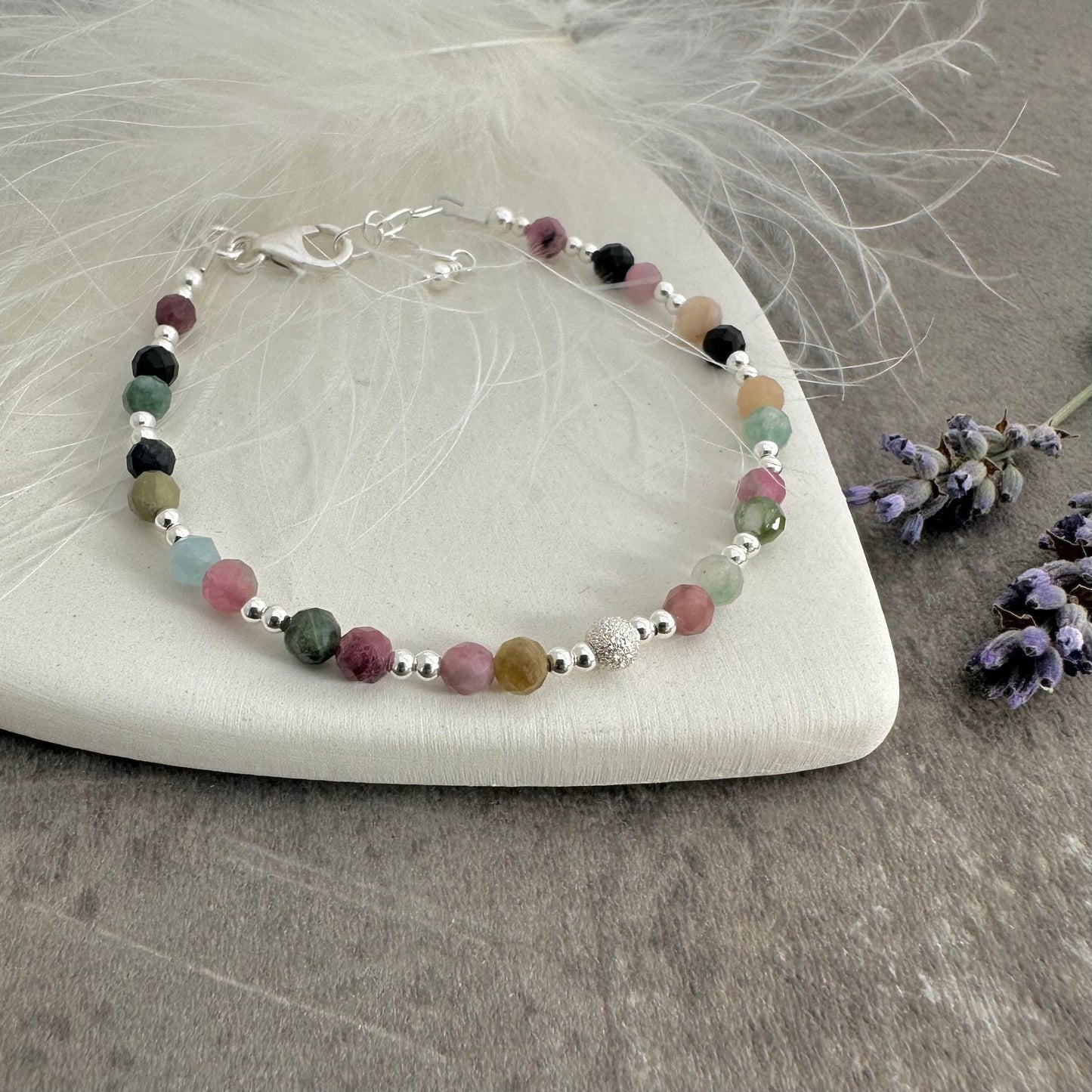 October Birthstone Bracelet, Dainty Tourmaline Bracelet in Sterling Silver