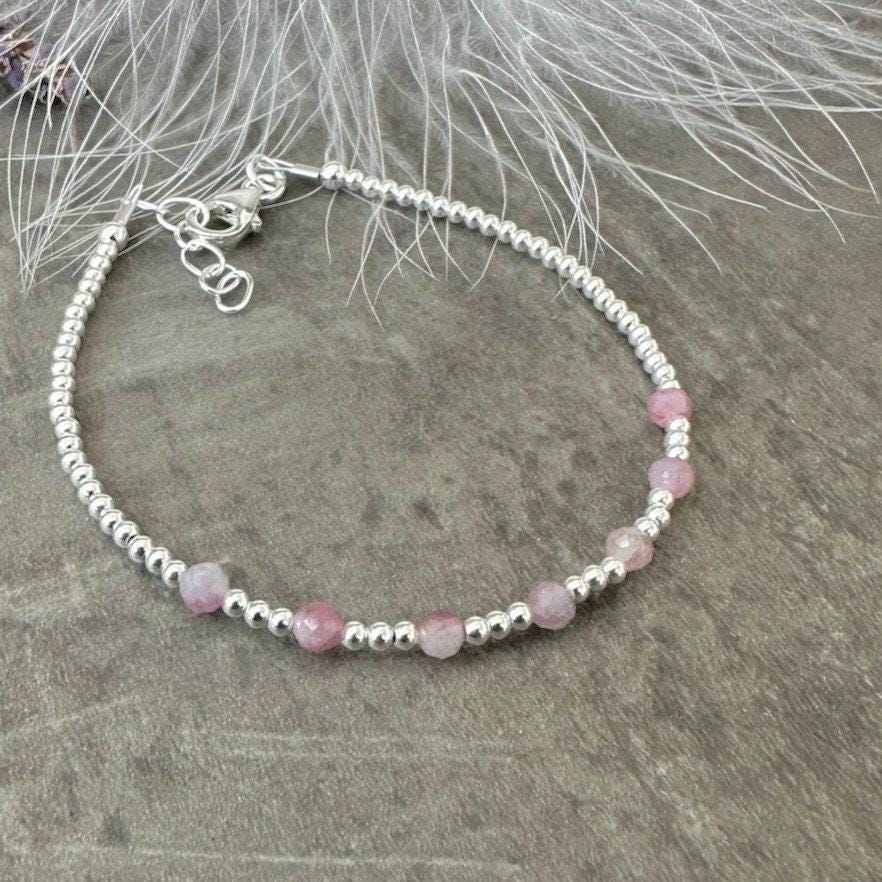 October Birthstone Pink Tourmaline Sterling Silver Bracelet