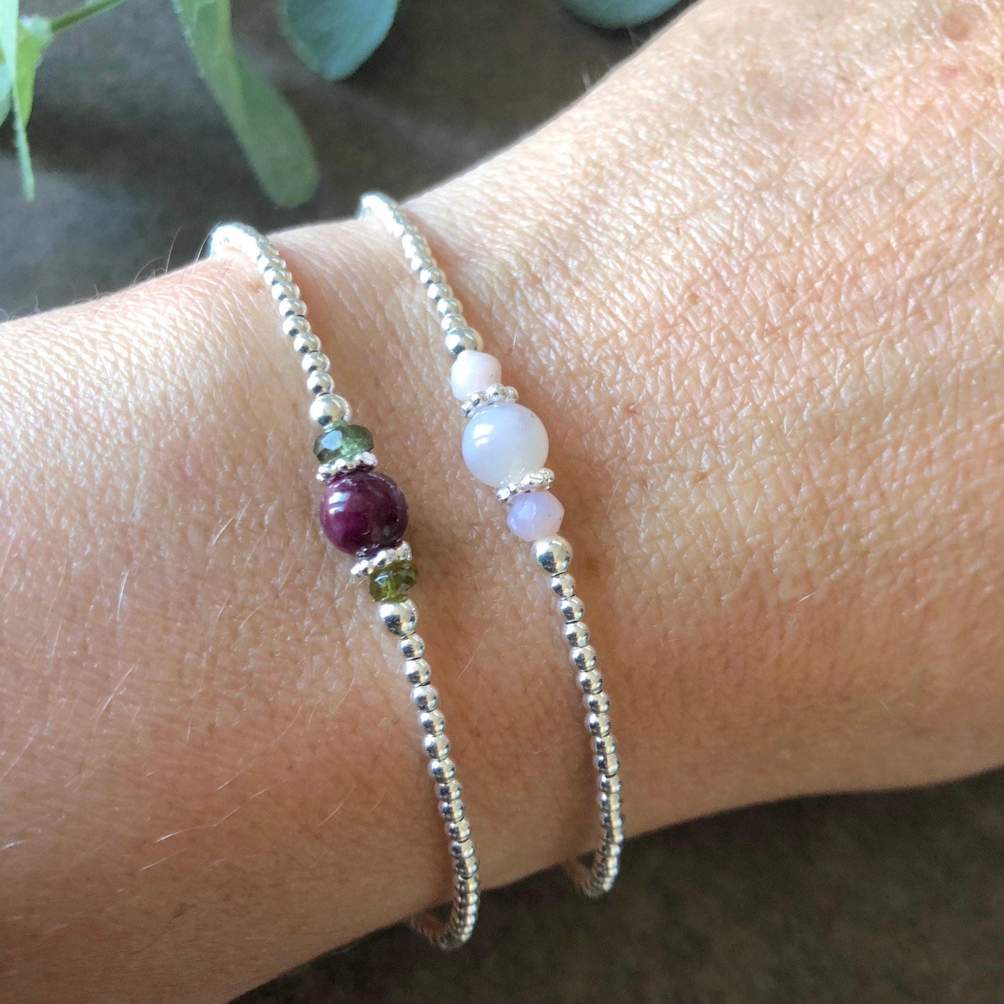 Pink Opal Bracelet, October Birthstone Sterling Silver Jewellery