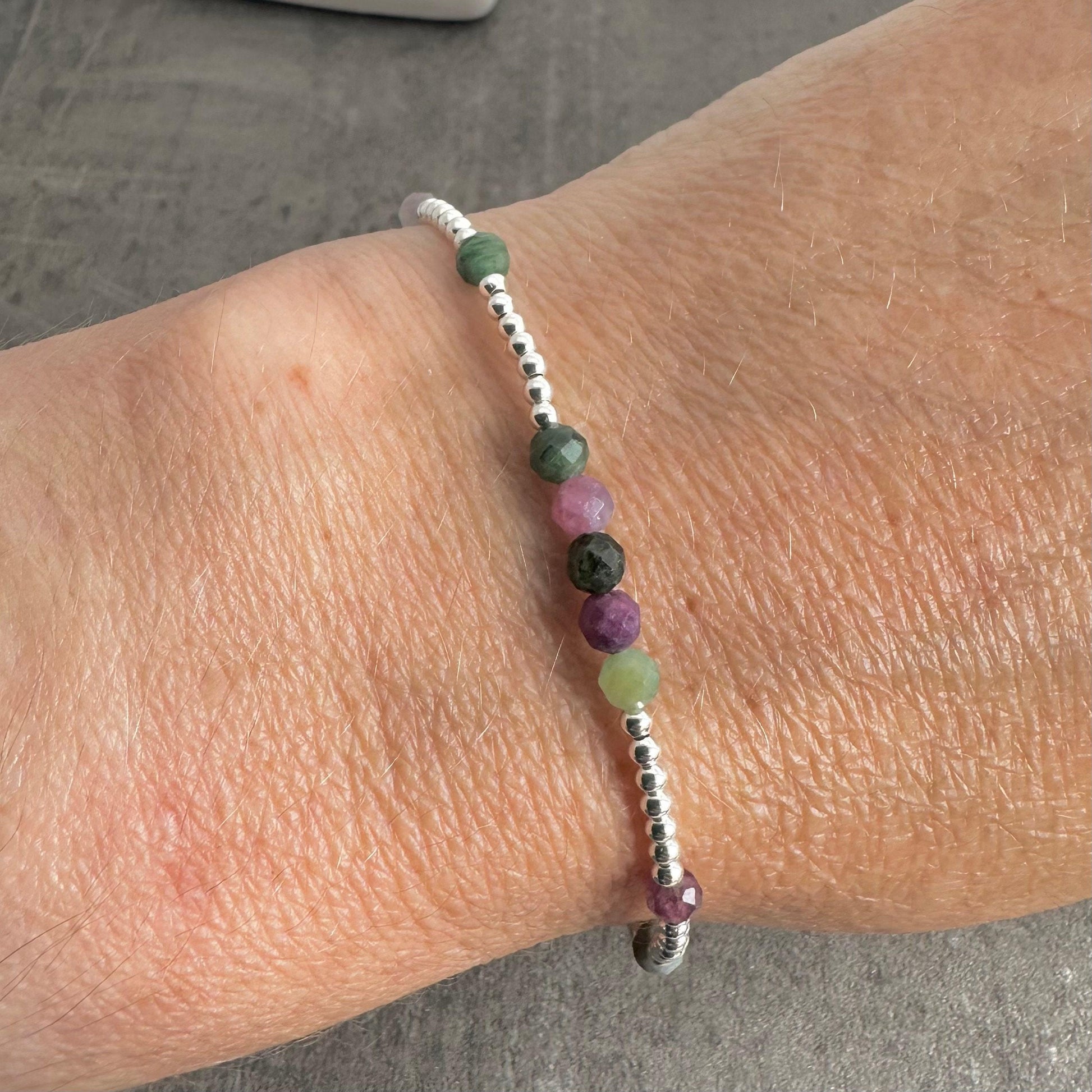 Dainty mixed colour tourmaline bracelet in Sterling Silver, October birthstone