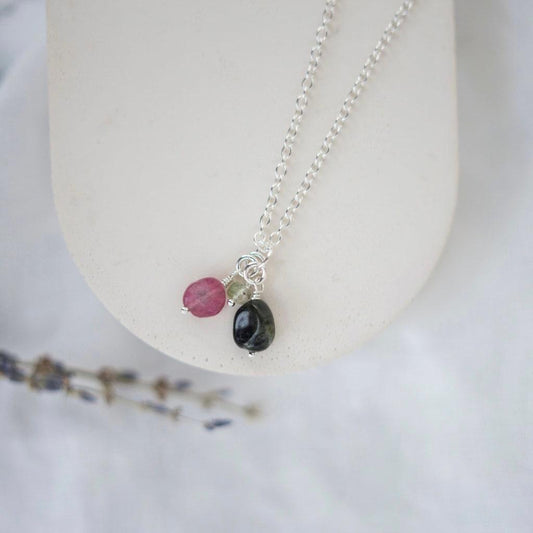 Mixed Tourmaline Nugget necklace, October birthstone jewellery sterling silver