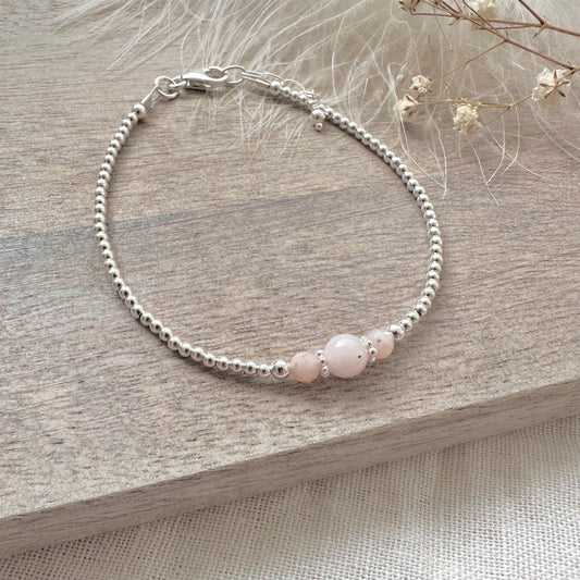 Pink Opal Bracelet, October Birthstone Sterling Silver Jewellery